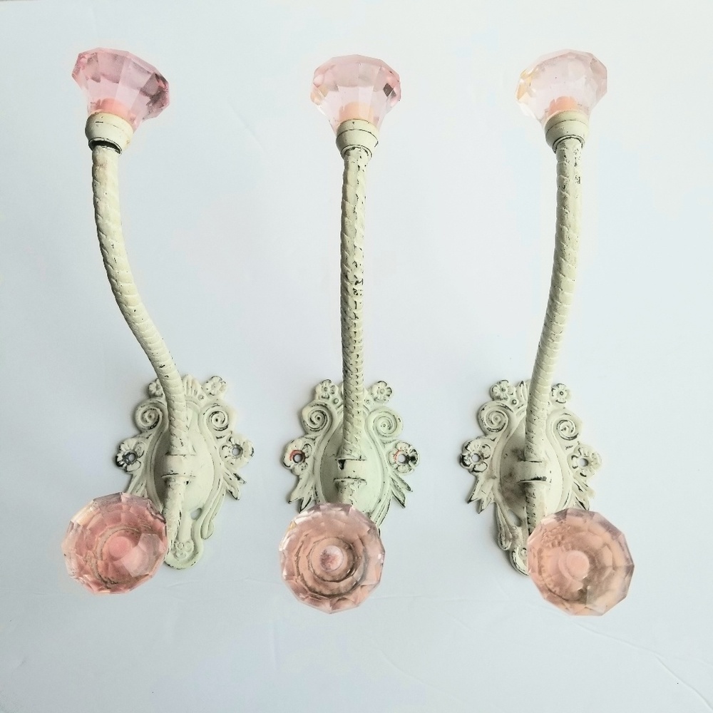 3 White & Pink Wall Hooks